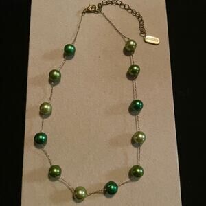 Vintage Kissaka Various Green Tone Beads Gold Tone Station Necklace